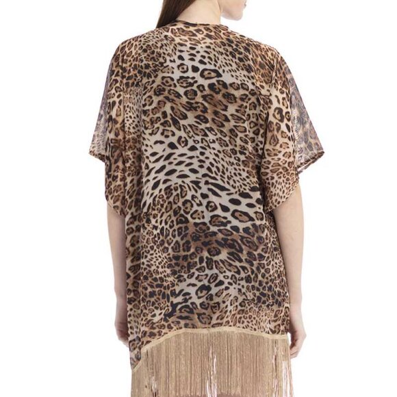 Women’s Leopard Print Cover Up Vest Swimsuit cover up kimono Sheer Fringe - Picture 4 of 7